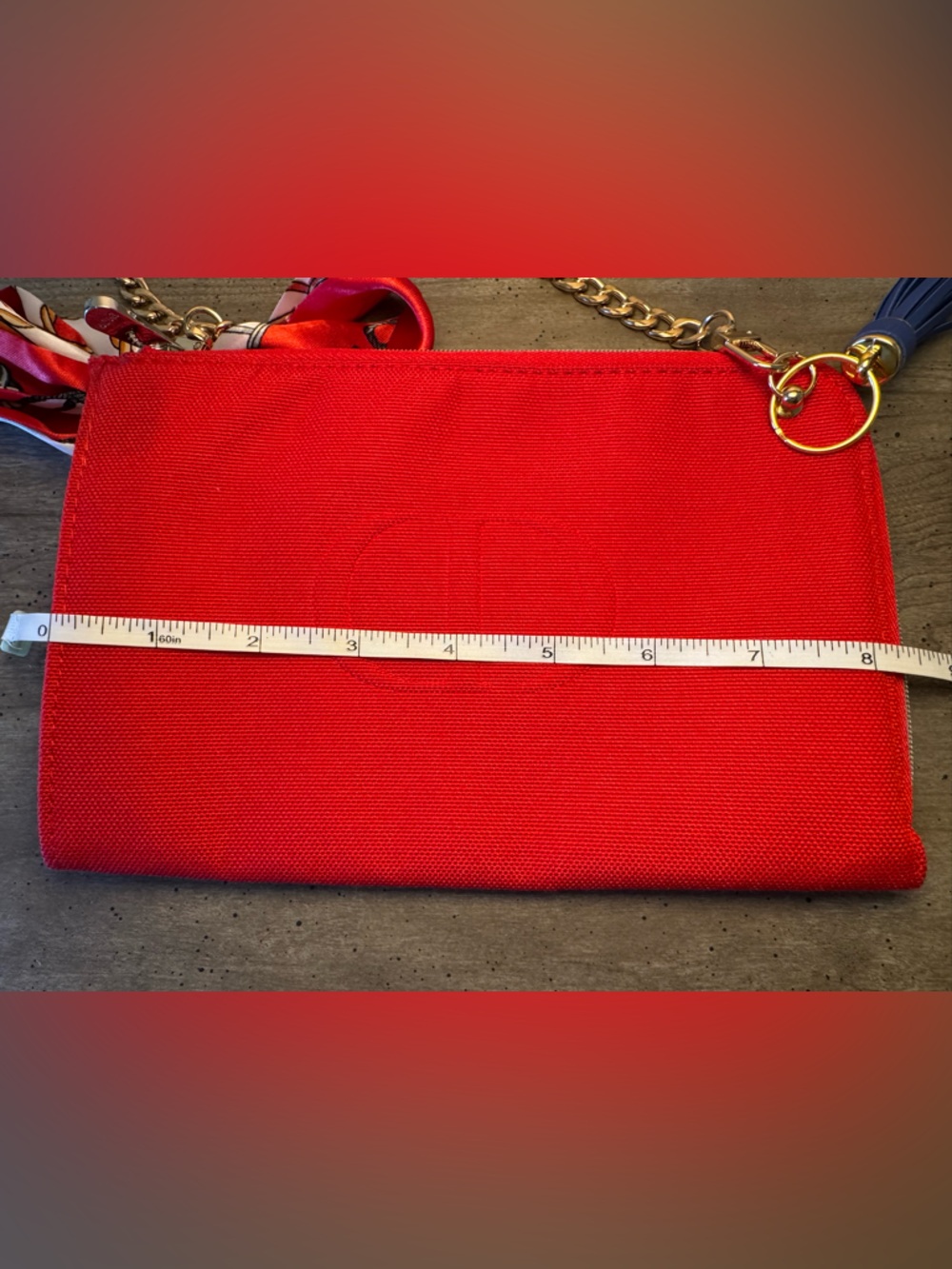 Christian Dior Beauté Red Women's Pouch with Chain Strap, scarf and Tassel. - Picture 8 of 10